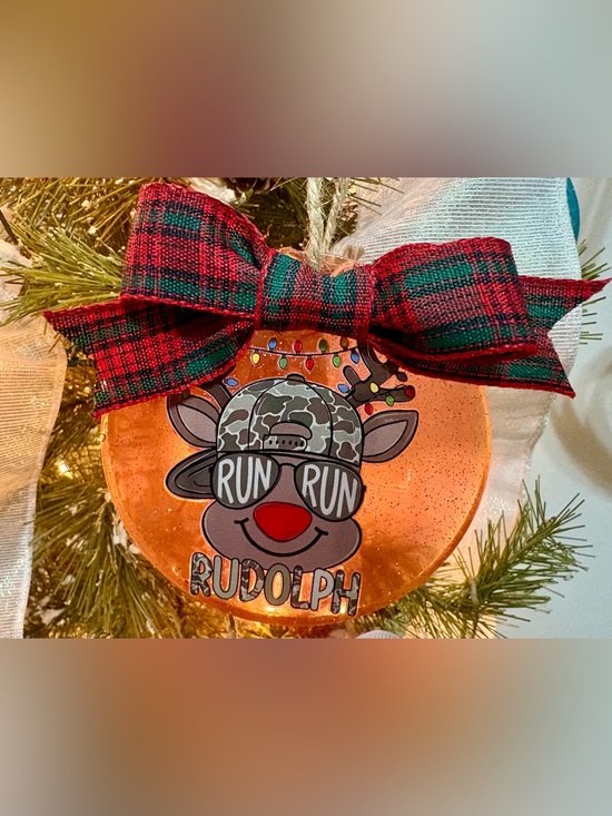 Other - Rudolph ‘Run Run’ Orange Ornament with Plaid Bow